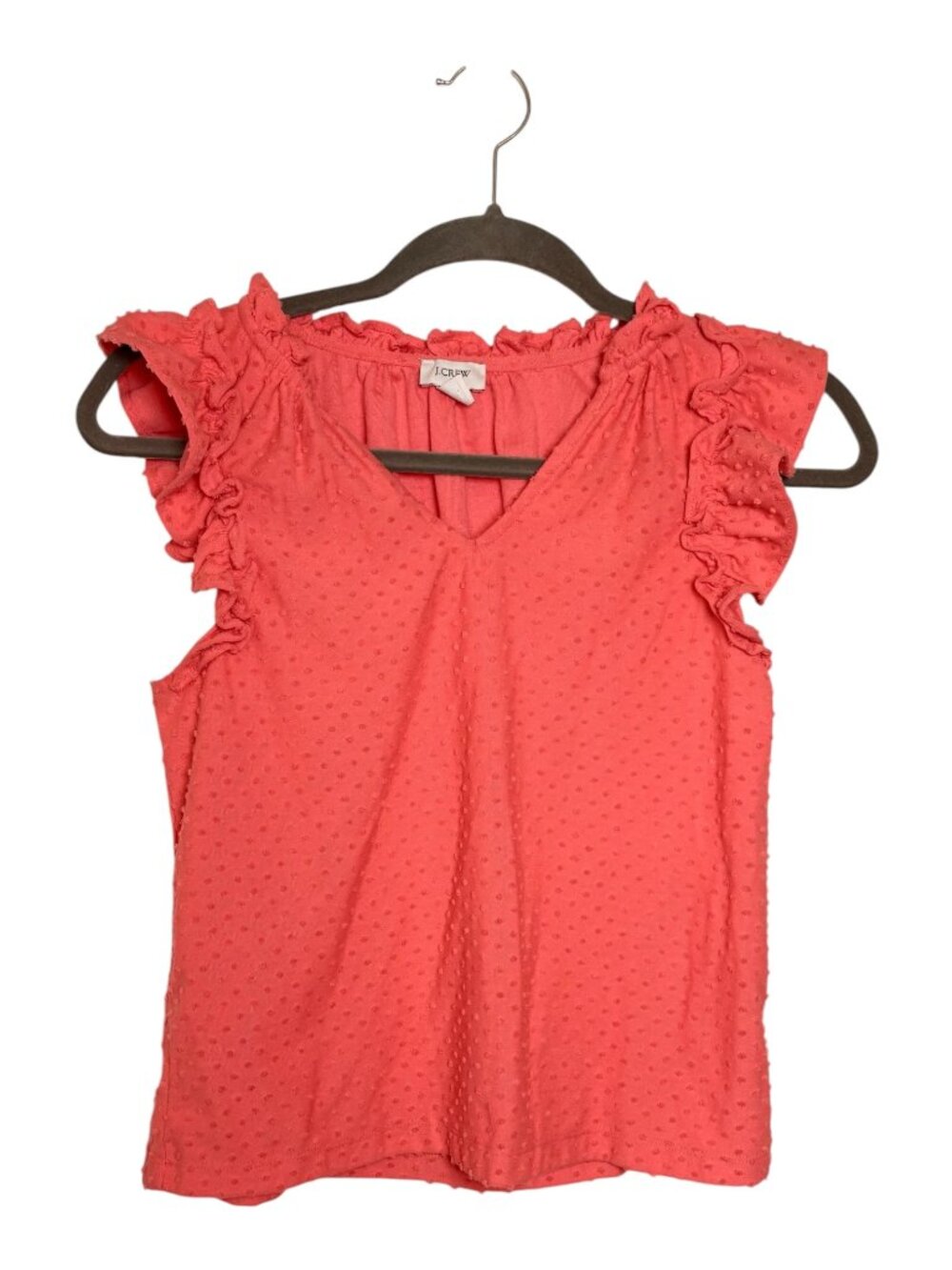 J.Crew Coral Swiss Dot Ruffle Sleeveless Blouse Preppy Coquette XS